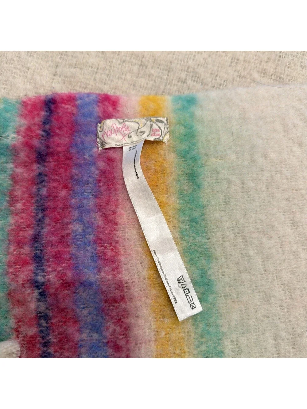 Free People Skye Stripe Fringe Throw Blanket Pastel Rainbow Boho Tassels